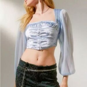 Urban Outfitters UO Peggy Velvet Puff Sleeve Bustier Top Blue Small